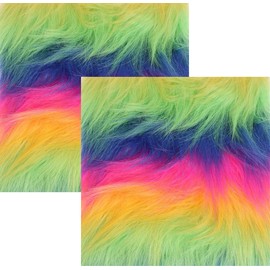 YYCRAFT Long Pile Faux Fur Fabric Squares CutsPatches Costume Camera Floor & Decoration 2 Pack (12" X 12",Rainbow)