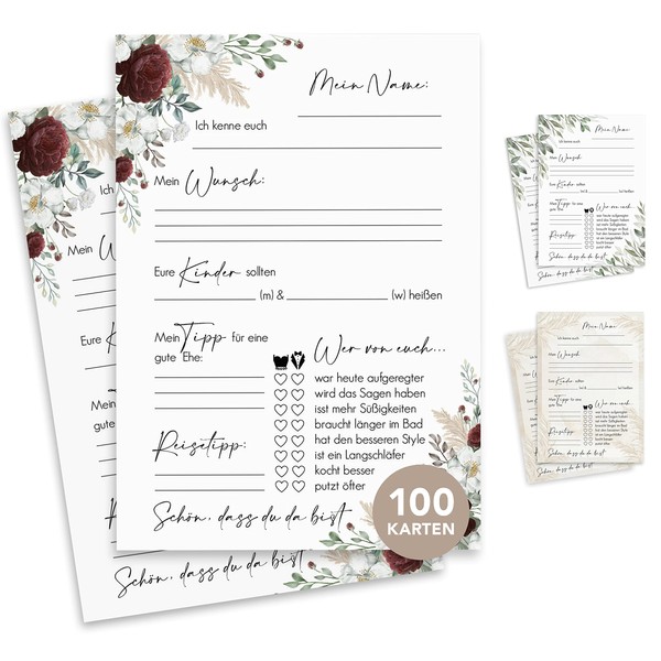 100 Wedding Guest Cards to Fill In - Guest Book Cards for Wedding - Guest Book Pages - Wedding Game - Burgundy Roses