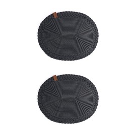 Darido Set of 2 Oval Black Placemats, 30 x 40 cm, Woven Cotton, Washable, Heat Resistant, Handmade Table Decoration for Home Textiles