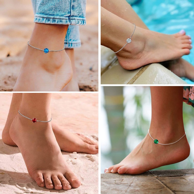 Suplight 925 Sterling Silver Ankle Bracelets for Women Crystal Pridot