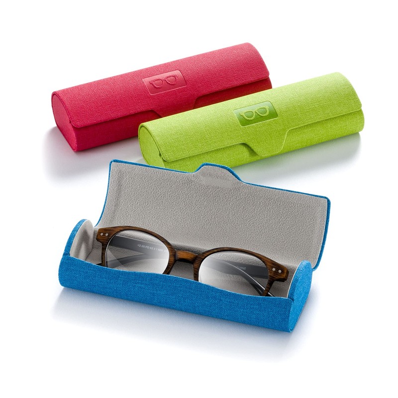 FEFI - Stabiles Hardcase Brillenetui im bunten Leinen-Look (blau)