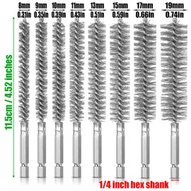 8 Pcs Stainless Steel Bore Brush, VEINARDYL Bristles Twisted Wire Cleaning Brush in 8 Sizes with Handle 1/4 Inch Hex Shank for Power Drill Impact Driver