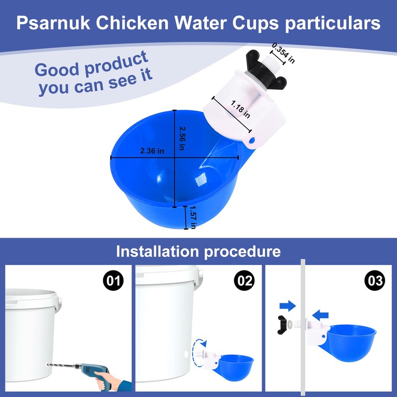 Psarnuk Chicken Waterer Cups (16 Pack/Blue) - DIY Automatic Large