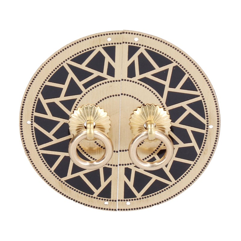 Chinese Antique Cabinet Handle Brass Circular Plaid Bookcase Knob for
