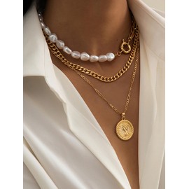Layered Gold Necklaces for Women Dainty Gold Necklace Stack Chunky Gold Necklace Toggle Stacked Necklaces Paperclip Chain Necklace Coin Heart Herringbone Cuban Link Chain Necklace Jewelry Gifts