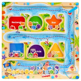 FCSONU Magnetic Color & Shape Maze, Toddler Montessori Toys for 3 4 5 Years Old Boy Girl Birthday Gifts, Wooden Preschool Educational Magnetic Puzzles Board for Kids, Color Shape Sorting Magnet Toys