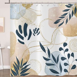Hnmdmyi Boho Shower Curtain 180x180, Abstract Leaves Plant Shower Curtains Mid Century Modern Minimalist Geometric Aesthetic Art Bathroom Curtains with Hooks Waterproof Fabric Washable Bath Curtains