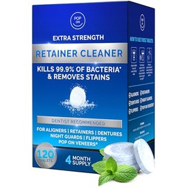 Retainer Cleaner Tablets for Invisalign Approved for Ultrasonic Cleaners -120 Denture Cleaning Tablets for Aligners, Night Guard, Mouth Guard - Denture Cleaner Tablets 4-Month Supply
