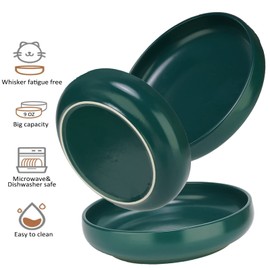 Ceramic Cat Bowls,Shallow Cat Dishes for Food and Water, 6 inch Matte Finish Wide Cat Food Bowl,Whisker Fatigue Free Pet Puppy Kitten Bowl Set of 3,Dishwasher Safe