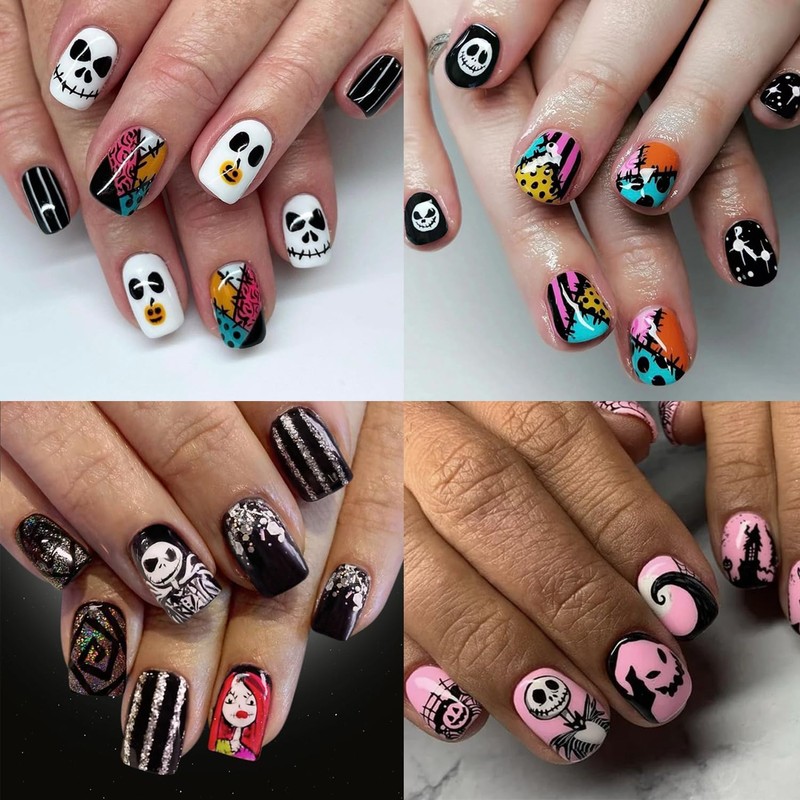 Mtruil 3 Sheet Halloween Nail Stickers Skeleton Spider Web Nails