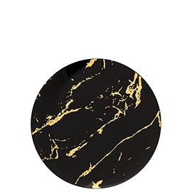 EcoQuality 6 inch Round Black Plastic Dessert Plates with Gold Stroke Design - China Like Party Plates, Heavy Duty Disposable Charger Dinner Plates Weddings, Serveware, Dinnerware (120 PACK)