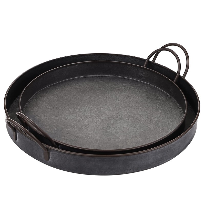Hipiwe Set of 2 Industrial Style Metal Iron Serving Tray