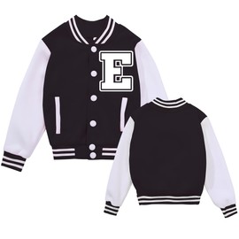 BAICAIYU Kids Baseball Jackets Boys and Girls Varsity Coat Buttons Cardigan Letter Sport Letterman School Jacket (Black-E,8Years,8 Years)