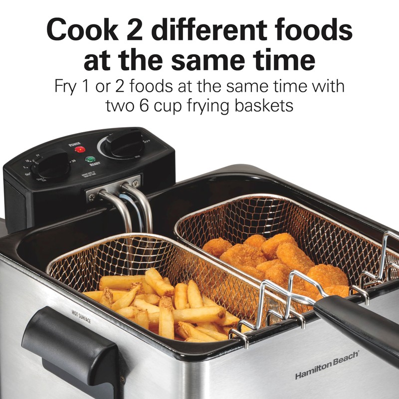 Hamilton Beach Electric Deep Fryer with 2 Baskets and Lid,