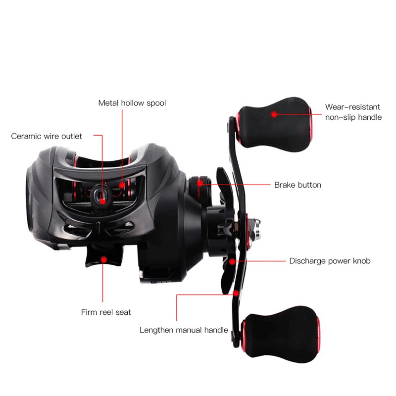 Black Red Metal Spool Magnetic Brake Fishing Casting Reel Fish