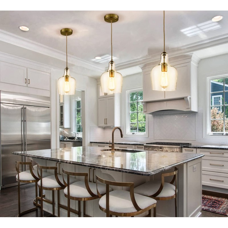 HYDELITE Modern Brushed Gold Pendant Light Fixtures Clear Glass Adjustable