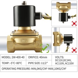 Baomain Electric Solenoid Valve Port 1-1/2" 110 VAC Thread Direct Acting Normally Closed(NC) Compatible with Water Gold