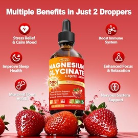 Magnesium Glycinate Liquid Drops 500mg – High Absorption with Vitamin B6, D3, C, Zinc – Supports Mood, Sleep, Heart & Bone Health – Vegan, Non-GMO, Gl