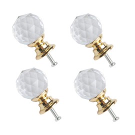 sourcing map 20mm Dia 4pcs Crystal Knobs Aluminum Alloy Base Round Shape Knob Drawer Pull Handle Furniture Door Cabinet Cupboard Wardrobe Dresser Decorative Gold Color