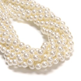 JM Design 94Pcs (2pcs/set) 8mm White Shell Pearl Smooth Round Beads15.5 Strand for Jewelry Making Bracelets Necklace