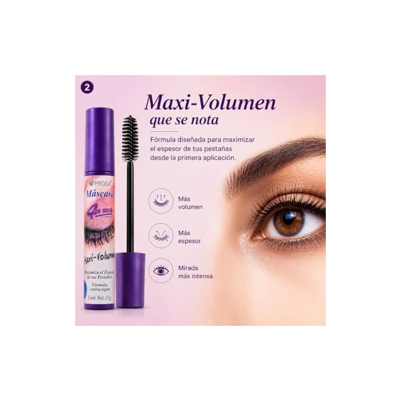 Prosa- Máscara de pestañas Maxi-Volume 4 en 1 de