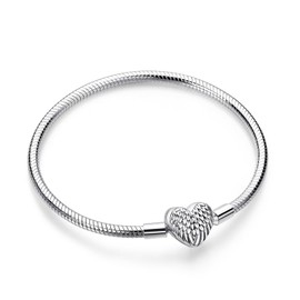 Snake Link Bracelet with Ball Clasp, Women's Love Charm Bracelet, 925 Sterling Silver, Metal Base Bracelets Compatible with Charms and Pendants, Silver