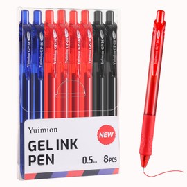 Yuimion Gel Pens, 8 Pack Retractable Gel Ink Rollerball Pens Fine Point (0.5mm) for Smooth Writing, Black Red Blue Ink, for Women Men Journaling, School and Office Supplies