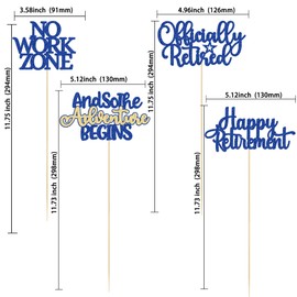 Gyufise 12Pcs Happy Retirement Centerpiece Sticks Officially Retired Table Flower Centerpieces Sticks No Work Zone Floral Decorations for Farewell Birthday Party Centerpieces Supplies Blue