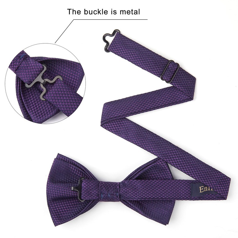 Enlision Mens Purple Bow Tie and Pocket Square Cufflinks Set