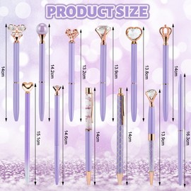 IBEQUEM 12 Piece Ballpoint Pen Set, Purple Glitter Metal Ballpoint Pen with Black Ink Retractable Pens Gift for Women Girls Bridesmaid Wedding