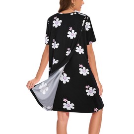 AVIIER Hospital Gowns for Women Open Back Adaptive Clothing Nightgowns Post Shoulder Surgery Dress Black Flower XL