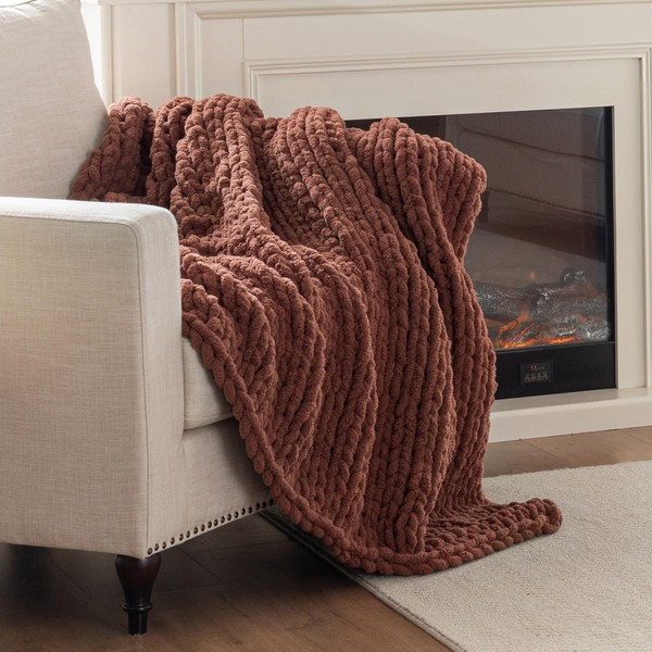 LAST MODA Chunky Knit Blanket Throw, 100% Hand Knit Throw