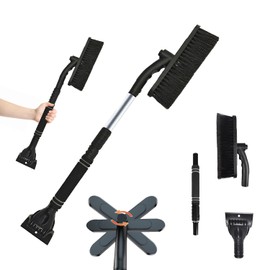 Xiujuers Ice Scraper Car with Broom 80 cm Telescopic Ice Scraper with Broom 360° Rotating Car Snow Brush with Foam Handle Snow Scraper Car for Car SUV (Black)
