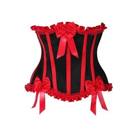 Top Drawer Black/Red Steel Boned Burlesque Underbust Corset Waist Cincher (XLarge)