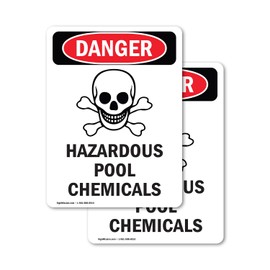 (2 Pack) Hazardous Pool Chemicals OSHA Danger Sign 5 Inch X 3.5 Inch Vinyl Label Decal Sticker Weather Resistant, UV Protected for Workplace, Business, and Construction Site, Made in the USA
