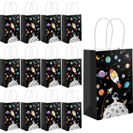 24 Packs Outer Space Gift Bags Kids Treat Bags with Handles Planet Galaxy Party Favor Goodie Bags Paper Treat Bags for Kids Birthday Space Theme Party Supplies