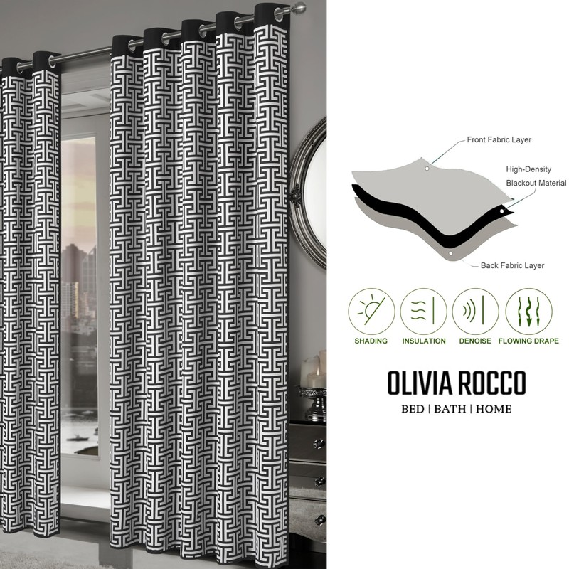 Olivia Rocco Milano Print Blackout Eyelet Curtains Thermal Insulated Ring