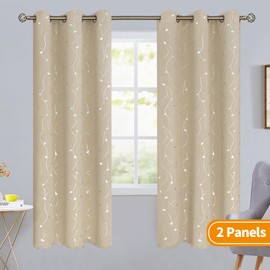 BGment Room Darkening Curtains 72 Inches Long, Grommet Thermal Insulated Blackout Curtains with Wave Line and Dots Printed for Bedroom, 2 Panels, Each 42 x 72 Inch, Beige