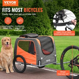 Dog Bike Trailer, Supports up to 66 lbs, Pet Cart Bicycle Carrier, Orange/Gray - 66 lbs