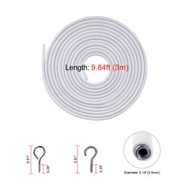 OOTSR [2 Pack White Curtain Wire, Plastic Coated Window Curtain Wire, Picture Hanging Wire with 8 Pairs of Screw Eyes and Hooks