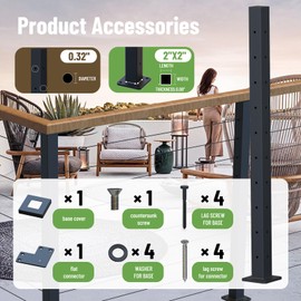 Dawn Railing Heavy-Duty Cable Railing Post, 36”x2”x2” High Strength Steel Square Corner Post with Level Drilled Holes, Weldless Black Powder-Coated Finish, for Wood/Concrete Deck Stair, 1 Pack