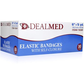 Dealmed 10 Pack 6" Elastic Bandage Wrap with Self-Closure, Comfort Compression Roll, 5 Yards Stretched