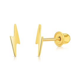 Solid Gold 14K Minimilastic Tiny Lightning Bolt Small Stud Earrings with Screw-backs (7.5mm)