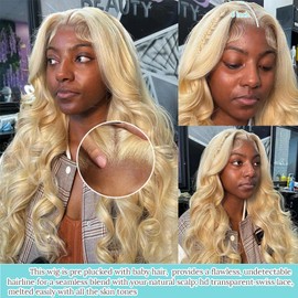 13x6 613 Lace Front Wig Human Hair 24 Inch Straight Body Wave Lace Front Wigs Human Hair 180% Density 613 HD Lace Frontal Wig Pre Plucked Blonde Glueless Wigs Free Part