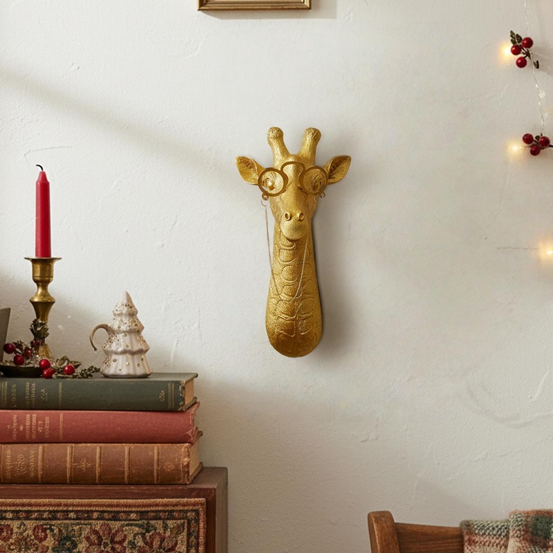 WOPARTY Decorative Gold Giraffe Head Wall Mount with Glasses, Resin