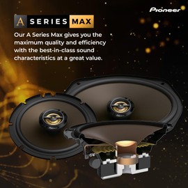 PIONEER A-Series MAX TS-A653FH, 2-Way Coaxial Car Audio Speakers, Full Range, Clear Sound Quality, Easy Installation and Enhanced Bass Response, Full Gold Colored 6.5” Round Speakers