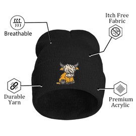 Metawu Scottish Highland Cow Embroidered Beanie Knit Hat for Men Women,Cute Funny Graphic Beanie Winter Warm Skull Cap,Gifts for Highland Cow Lovers and Christmas & New Year
