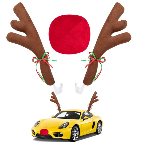 Car Reindeer Antler Kit Nose, Car Reindeer Antlers Christmas for
