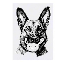 'German Shepherd with Bunny Toy Portrait' Temporary Tattoo - Water Resistant, Skin-Safe, Non-Toxic Transfer (TO00083853)
