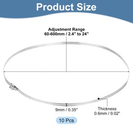 uxcell 24 Inch 430 Stainless Steel Duct Clamps, 10 Pcs Adjustable Hose Clamps with Worm Gear Pipe Clamp Air Duct Clamp for Flexible Ducting Heating Cooling Exhaust Ventilation